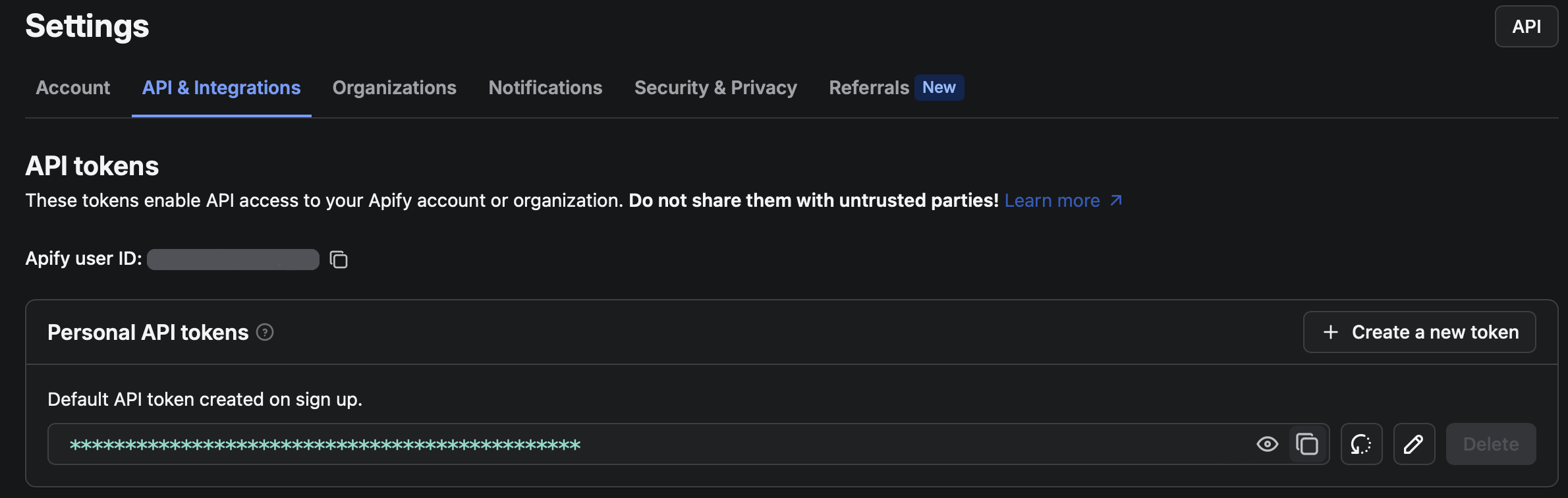 Apify API token