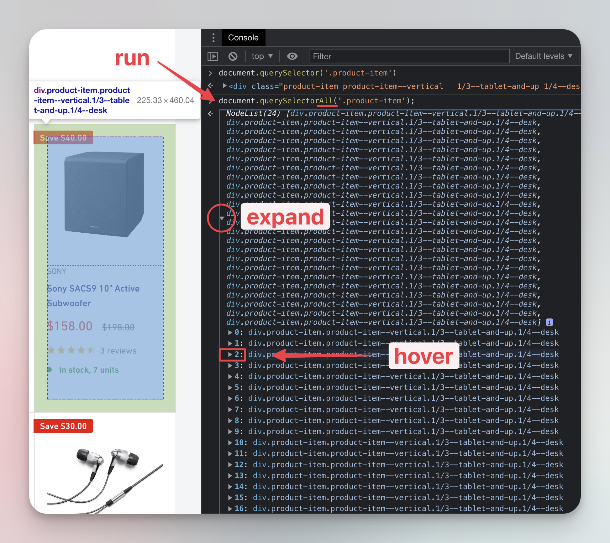 Hover over a query result